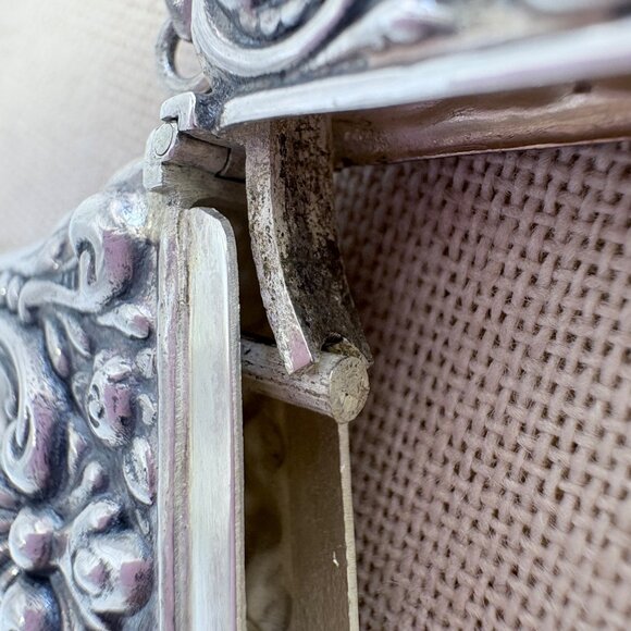 Antique Sterling Silver Repoussé Scroll Design Match Box Pendant 30" Ball & Pin - Picture 6 of 16